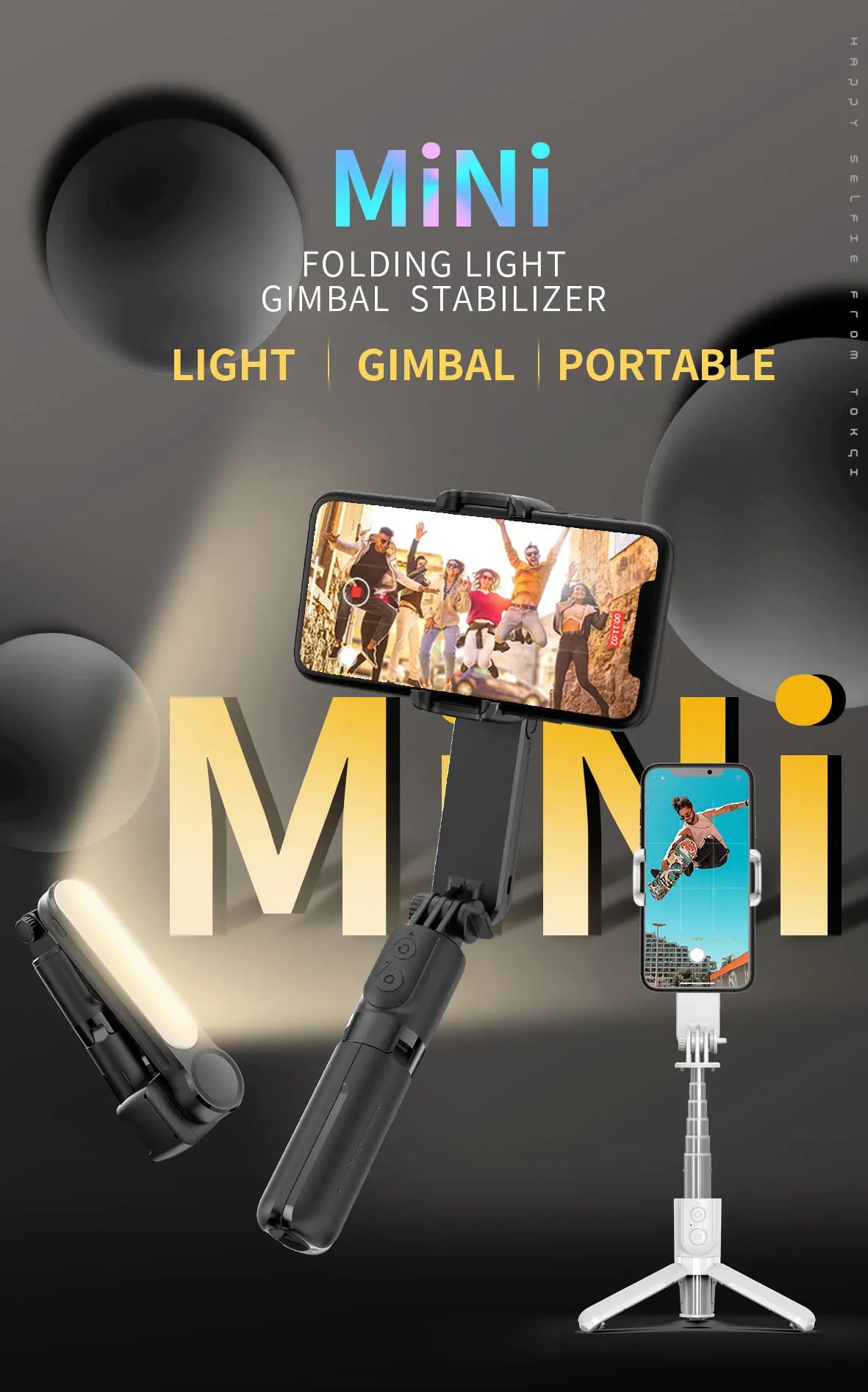 Tripod Gimbal - Selfie Stick With LED Light Tripod Gimbal Stabilizer